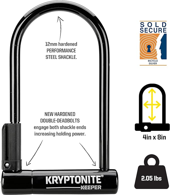 Kryptonite Keeper Standard Anti-Theft U-Lock, Heavy Duty, 12mm Shackle, Black, Combination Lock, Lifetime