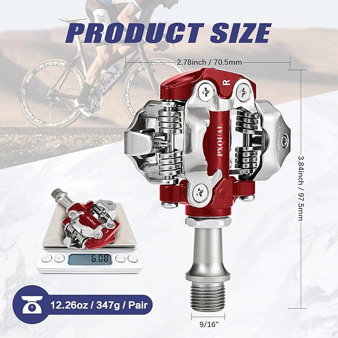SPD Bike Pedals, 9/16 "Mountain Bike Pedal, Aluminum Alloy Sealed Clipless Pedals Compatible with SPD Type Cleats - Easy Clip in & Out