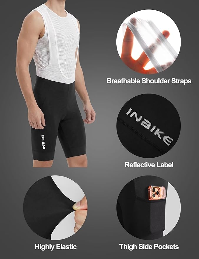 INBIKE Cycling Jersey Mens Set Reflective Breathable Biking Outfit Quick-Dry Bib Bicycle Jersey with 3D Padded Shorts