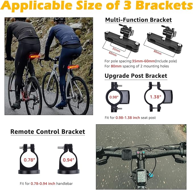 NineLeaf Bike Turn Signals, Turn Signal Kit for Ebike, Bike Turn Signals Front and Rear Auto On/Off Electric Bell Automatic Brake Light Remote Control Rear Light USB Rechargeable IP65 Waterproof