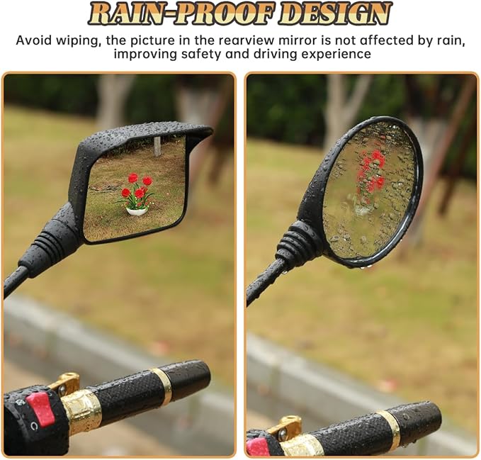 Motorcycle Mirrors 10mm,Suitable for Rain and Snow ATV Mirrors (2 Pack),Fits 7/8"Handlebar Scooter、Moped、Dirt Bike,Compatible with Polaris Sportsman,Can Am Outlander,Honda Grom,Kawasaki Vulcan