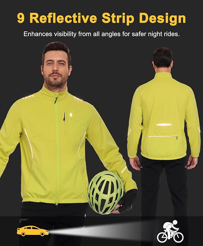 Little Donkey Andy Men's Cycling Jackets Reflective Packable Running Jacket Windproof Water-Resistant for Hiking Biking