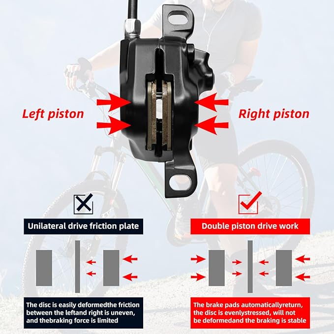 MT200 MTB Hydraulic Disc Brake Set, Left Front 800mm & Right Rear 1550mm, Mountain Bike Brakes Set for Mountain Bike, Road Bike, Fat Bike(2 Piston)