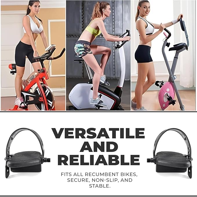 Hydra Fitness Exchange Right & Left Foot Pedal Pair Set – Black | Upright Exercise Bike Pedals with Adjustable Straps | 1/2" Spindle Thread Size | Works with Pro-Form OTS X-Bike Wes-lo Pursuit CT 3.3
