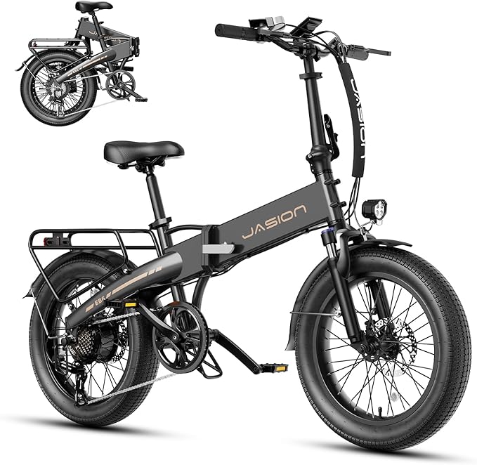 Jasion Electric Bike for Adults, 1000W Peak Motor Foldable Ebike, Aluminum 20'' Fat Tire Electric Bicycle Built-in 48V Removable Battery, EBS Commuter E Bikes up to 23 MPH & 45 Miles Max Range