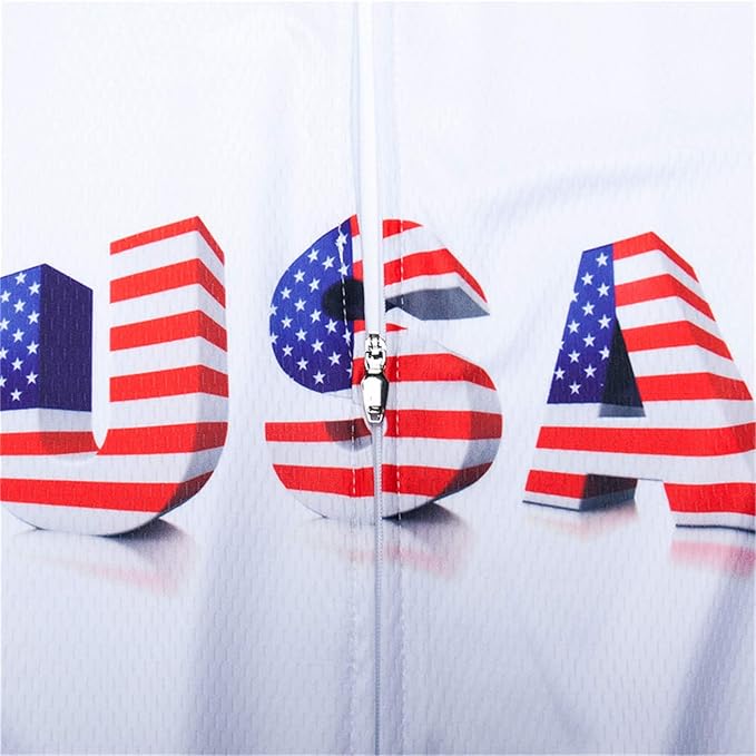 JPOJPO USA Cycling Jersey Men Short Sleeve Bike Shirts Biking Jersey Summer American Bicycle Tops with 3 Pockets Reflective