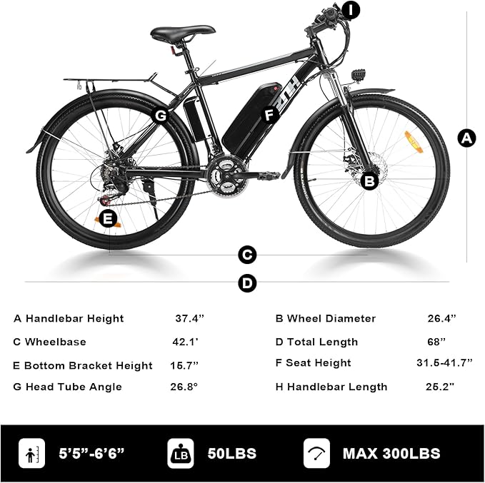 ZNH Electric Bike for Adults, 1000W Peak Motor 28MPH Mountain Ebike, 48V 13Ah Removable Battery Up to 65 Miles, 26" Electric Bicycle with 21-Speed Gear & Front Suspension, UL 2849 Certified
