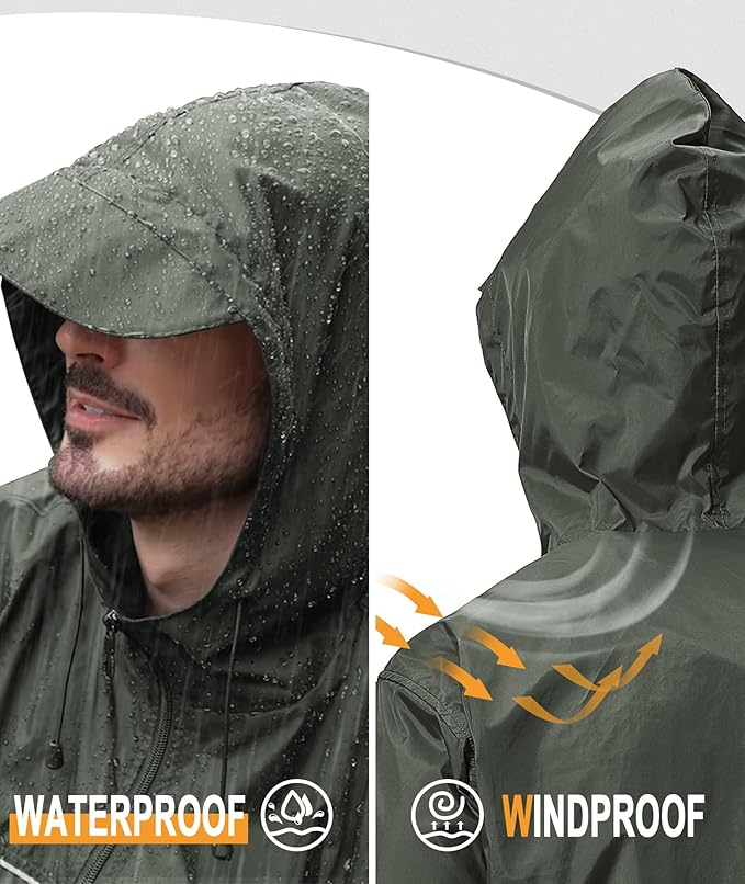 GEEK LIGHTING Rain Jacket Men Lightweight Waterproof Jackets Packable Windbreaker Hooded Raincoat for Golf Cycling Outdoor