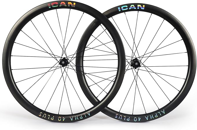 ICAN Alpha 40/50 Plus 1520g/1535g/1555g Carbon Disc Road Bike Wheelset 700C 21mm Inner Width Clincher Tubeless Compatible