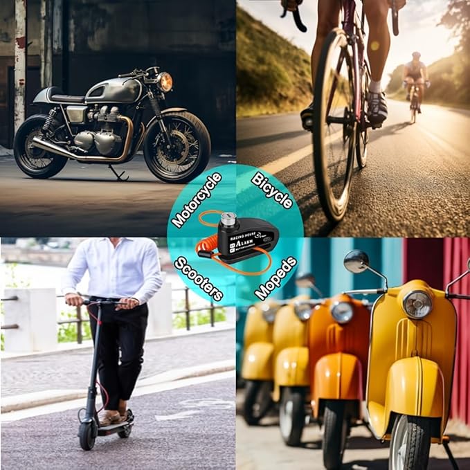 Motorcycle Alarm disc Brake Lock - USB Rechargeable, 130 Decibel Sound, Anti-Theft and Waterproof, Suitable for Various Bicycle and Motorcycle Models. with Reminder Rope and hex Wrench. (Black)