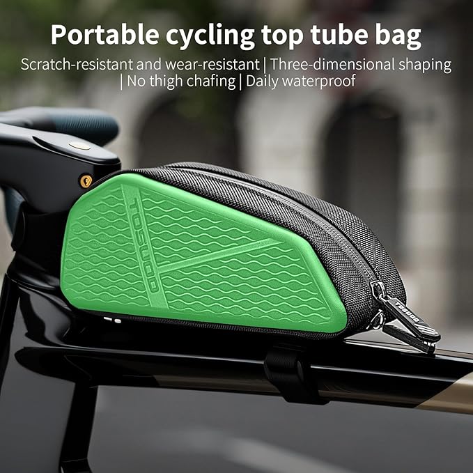 Bike Top Tube Bag, Small Front Frame Bag, Waterproof PU & EVA Hard Shell Bicycle Pouch for Phone & Tools, Cycling Accessories (1.2L)