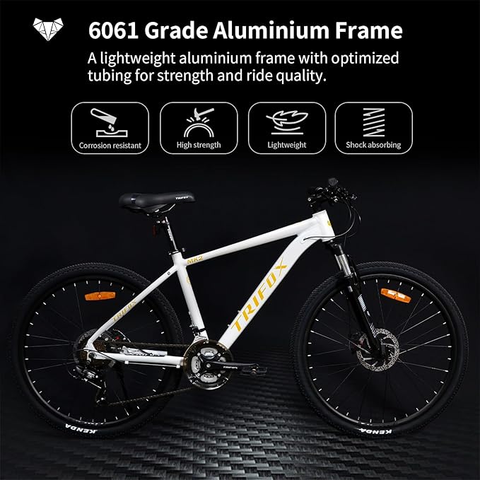 TRIFOX Aircraft-Grade Aluminum Alloy 26 Inch Mountain Bike with Shimano 21 Speed, Front Suspension Frok, Dual Disc Brakes, 15/17 Inch Frame for Men Women Boys and Girls