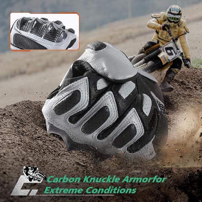 WTACTFUL Goatskin Leather Carbon Knuckle Motorcycle Gloves for Ultimate Protection and Comfort