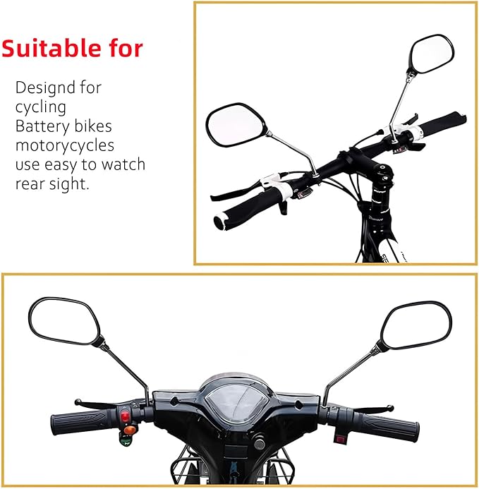 Bike Mirror,2 Pack Bicycle Mirror for Handlebars – Adjustable Bike Mirrors Handlebar Mount,Wide Field of View for Safe Cycling,Easy Installation
