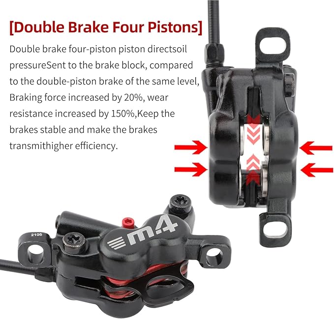 MEROCA M4 4-Piston Mountain Bike Hydraulic Disc Brakes Hydraulic Bike Brakes Front 800mm and Rear 1400mm with PM Adapter for 160mm Rotor