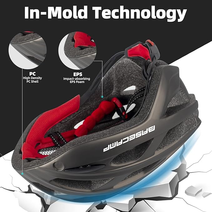 Bike Helmet, Basecamp Bicycle Helmet with Rear Light & Detachable Magnetic Goggles Lightweight Cycling Helmet Adjustable for Adult Men Women Mountain & Road (BC-069)