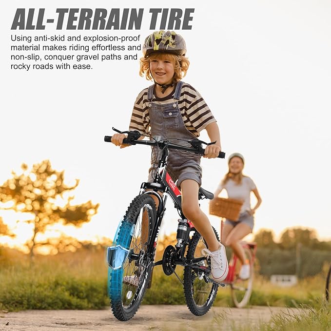 24/26/27.5 Inch Foldable Bikes for Adults 21 Speed Mountain Bike, Adult Bicycle with High Carbon Steel Frame, Full Suspension, Dual Disc Brake & Adjustable Ergonomic Seat(Black/Red)