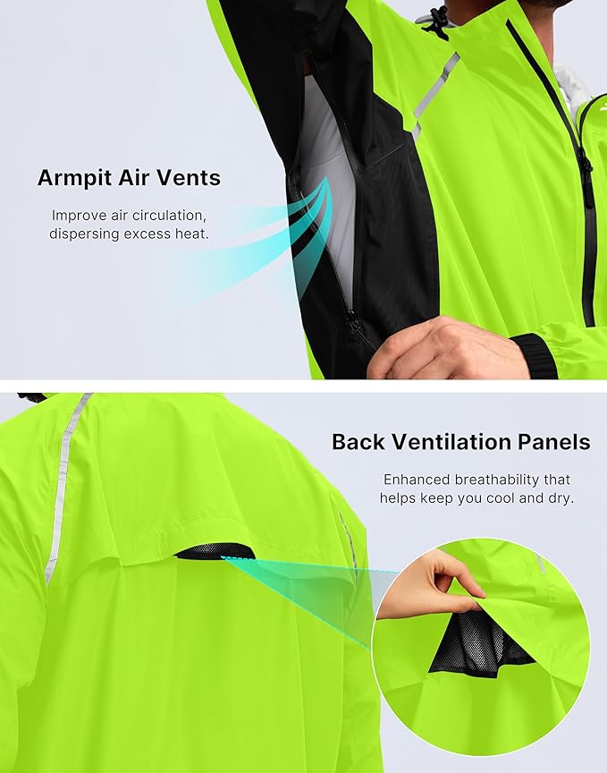 Bikewa Men's Cycling Rain Jackets Waterproof Running Bike Windbreaker Lightweight Packable Hooded Jacket