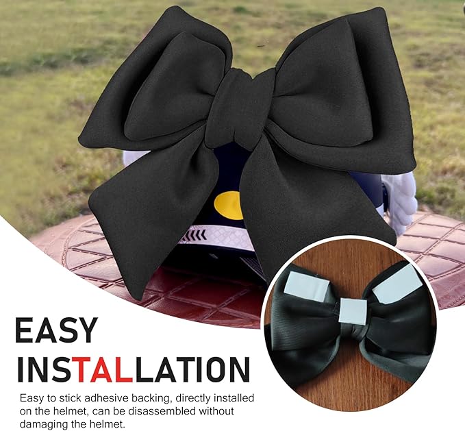 Motorcycle Helmet Decoration, Removable Oversized Bow Helmet Accessories, Self-Adhesive Cute Fashion Ornament, Universal Ski Bike Motorcycle Hat Modification Patche (Black)