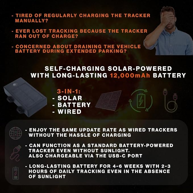 AccuTracking Solar GPS Tracker, 12,000mAh Long Lasting Battery, Magnetic, Heavy Duty, Large Panel, IP67 Waterproof, Trucks, Trailers, Farming, Equipment, RV, 4G LTE Worldwide, Subscription Needed