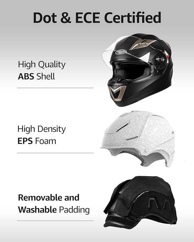 YEMA Helmet Motorcycle Full Face Helmet DOT Approved YM-829 Motorbike Street Bike Racing Helmet with Sun Visor for Adult,Youth Men and Women