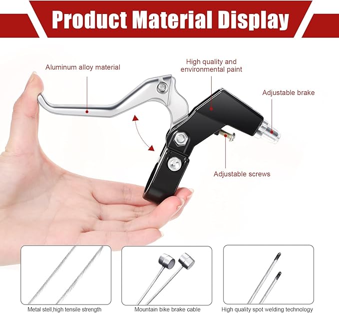 Boao Complete V-Type Bike Brake Set, Front and Rear Bike MTB Brake Inner and Outer Cables and Lever Kit Includes Calipers Levers Cables (Silver)