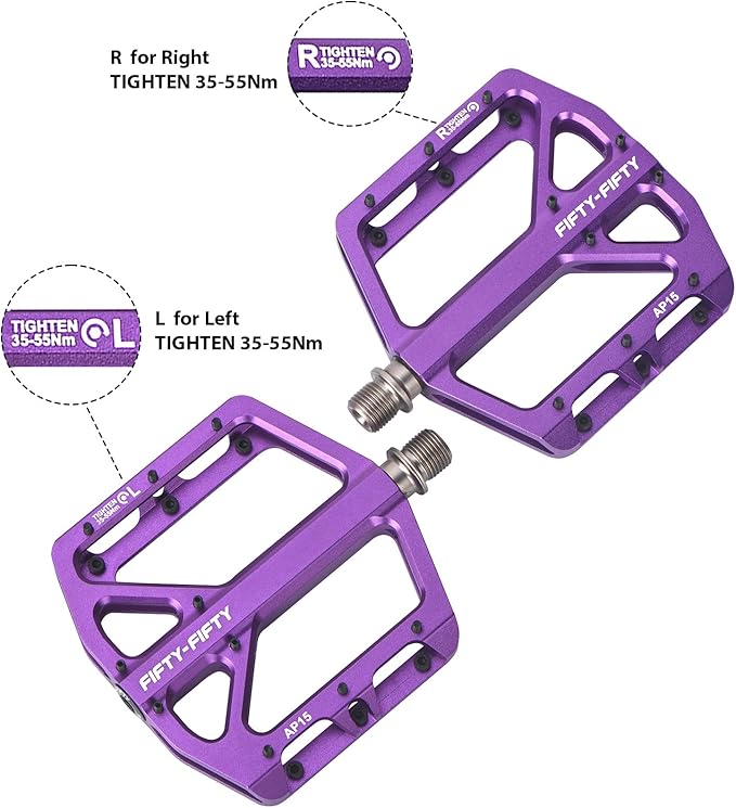 FIFTY-FIFTY Mountain Bike Pedals, Non-Slip and Aluminum Alloy Bicycle Flat Pedals, 9/16" Sealed Bearing, Lightweight and Wide Platform for All Mountain, Enduro, Downhill, E-Bike, MTB