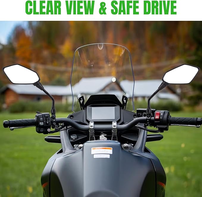 CICMOD Motorcycle Mirrors Rear View Side Mirror for Scooter, ATV, Dirt Bike, Cruiser, Snowmobile, with M8 M10 Threaded Bolts, 7/8" Handlebar Mirror Mount
