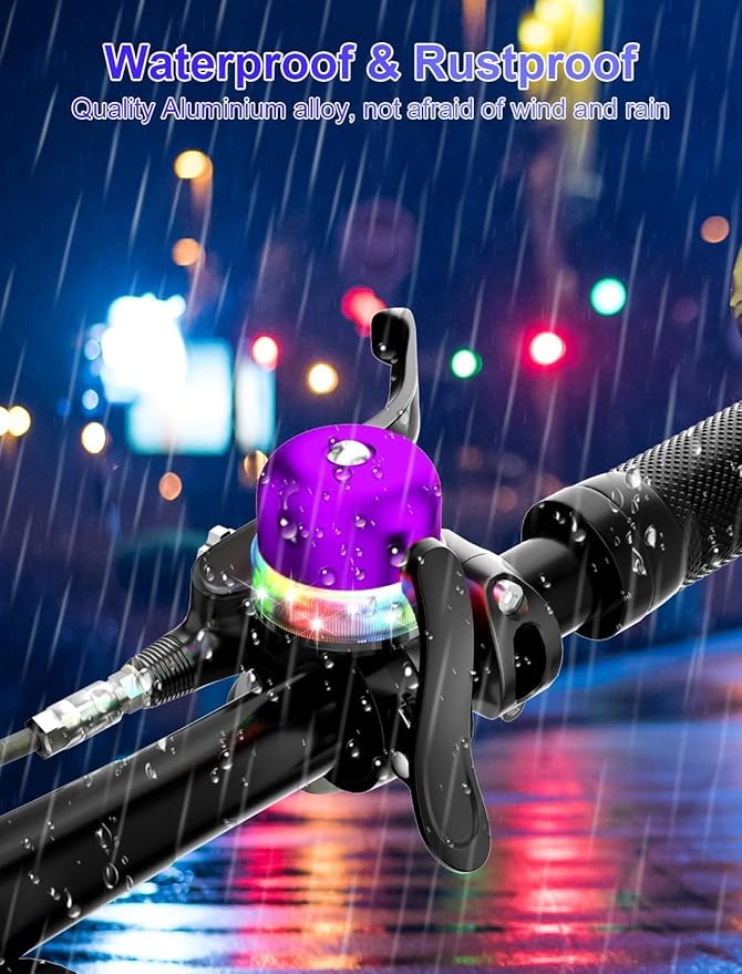 Bike Bell for Kids & Adults, Light up Bike Accessories Adjustable with Ferrules Fit for 0.74-1.25in(19-31.8mm) Bicycle Handlebars, Aluminum Made & Crisp Sound for Mountain Dirt Road Bike Ebike