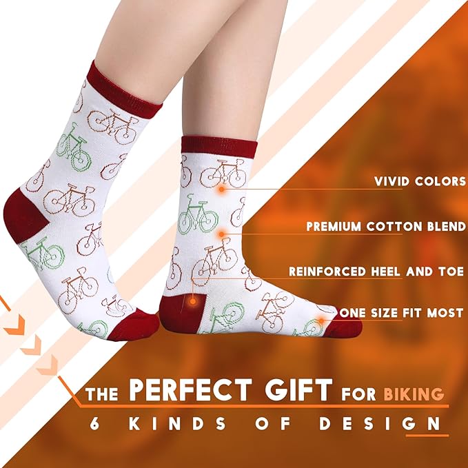 Zoooyawn 6 Pairs Cycling Biking Socks for Men Women Biking Gifts Bulk Funny Crew Socks for Mountain Bike Sports Lovers Gifts