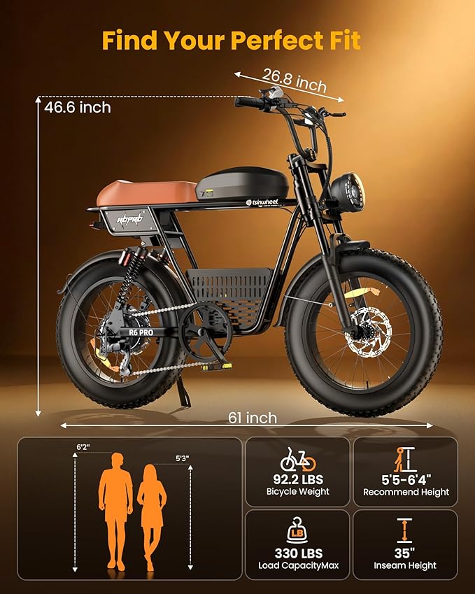 isinwheel Electric Bike Adults 750/1500W Ebike 20/28MPH, 55-75 Miles Electric Motorcycle with 10.4/13AH Battery, 20" Fat Tire Electric Dirt Bike 7-Speed E-Bike Full Suspension, R/L Turn Headlight