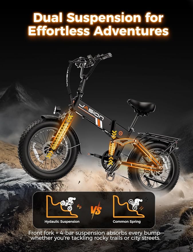 Jasion X Hunter/PRO Electric Bike for Adults,1800W/1400W Peak 20''Fat Tire Foldable Ebike,Folding E Bike Up to 80/70 Miles Range,720/624WH Removable Battery,30 MPH E Bike,Certified by UL2849