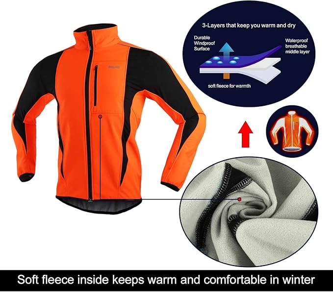 ARSUXEO Winter Warm UP Thermal Softshell Cycling Jacket Windproof Waterproof 15-k