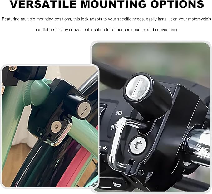 Motorcycle Helmet Lock, Anti-Theft Handlebar Mount Helmet Security Holder Hook with 2 Keys, Aluminum Alloy Helmet Safety Lock for Motorbike Scooter Street Bike Dirt Bike