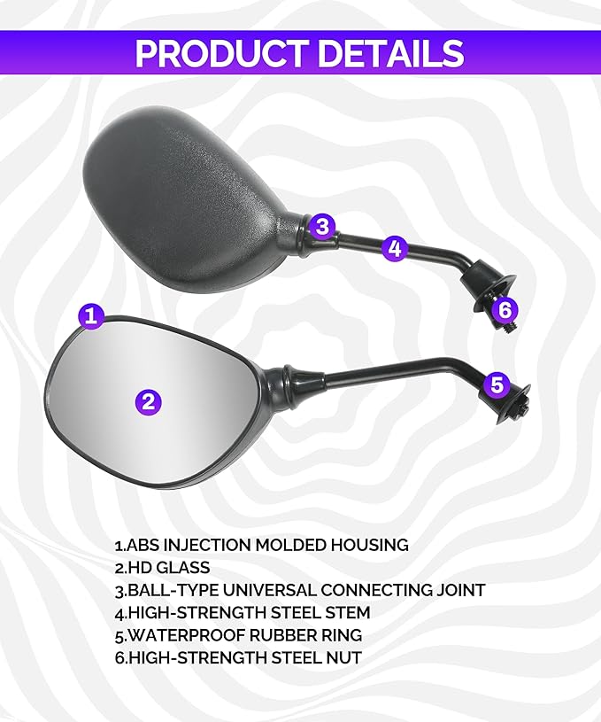 RACOONA ATV Mirrors,Motorcycle Mirror,ATV Rear View Mirror,Car Accessories 360 Degrees Ball-Type ATV Side Rear View Mirror with 7/8" Handle Bar Mount Clamp,Fit for Scooter Moped Polaris Dirt Bikes