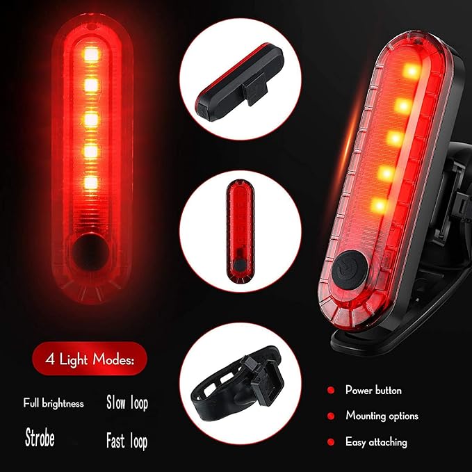 Bike Tail Light, Bicycle Rear Lights USB-C Rechargeable LED Cycling Safety Flashlight with 4 Light Mode for Road Mountain Night Riding & Adults Men Women