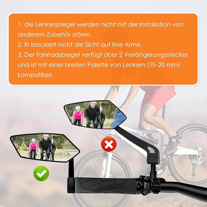 2PCS Bike Mirror, HD Glass Bicycle Mirrors for Handlebar Mount, Adjustable Bar End Bike Rear View Mirror, Scratch Resistant Handlebar Mirrors for E-bike & Scooter (Left&Right 0.59-0.78")