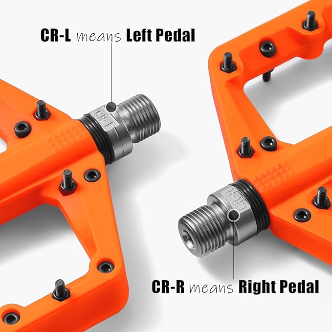 MTB Pedals Large Mountain Bike Pedals, Lightweight Nylon Fiber Composite Bicycle Platform Pedals, Grippy Pedals w 18 Pins, Cr-Mo Spindle fit w 2 Bearings, Clipless Pedals for BMX MTB Bike 9/16"