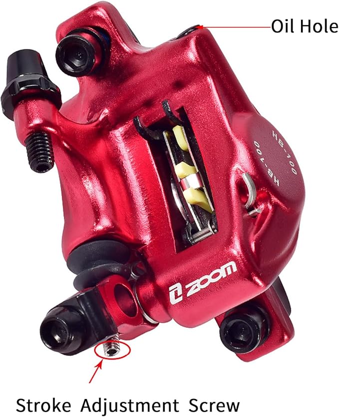Zoom HB-100 Hydraulic Disc Brake Calipers, 2PCS Front/Rear red, Line Pull Oil Brake Disc Brake Set for MTB, Mountain Bike and Electric Bike