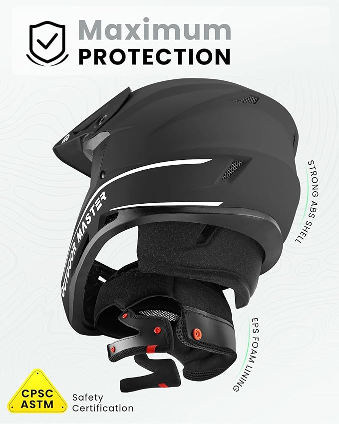 OutdoorMaster Full Face Mountain Bike Helmet for Men & Women - Durable, Impact Resistant, Ventilated, Adjustable Visor - Downhill Race BMX MTB Helmet