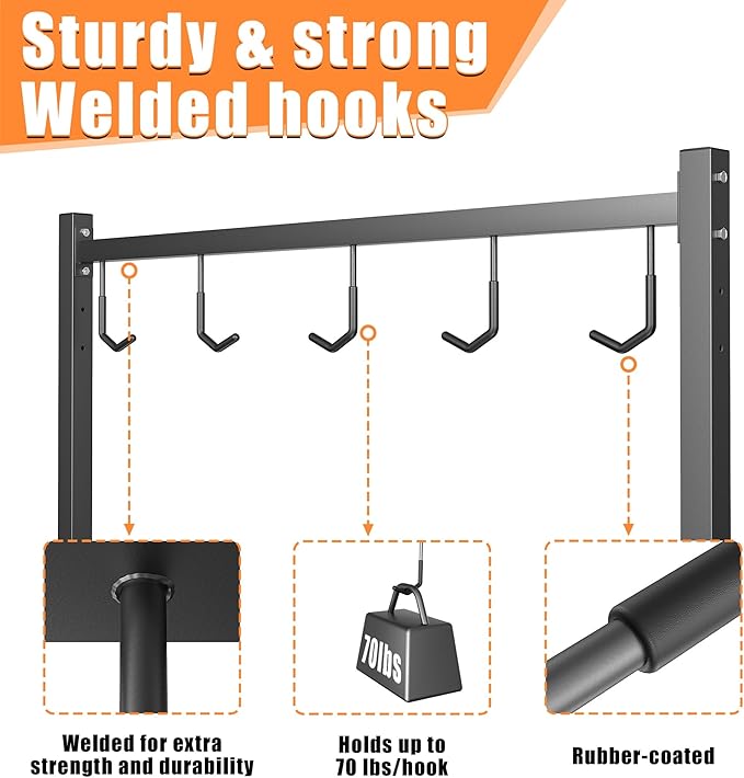 TORACK Garage Freestanding Hanging Bike Stand for Garage, Heavy Duty 5 Bikes Vertical Bike Storage Stand Floor Bike Storage Rack
