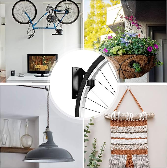 2 Pack Bike Rack Wall Hook Wall Mount Bike Hook Holder Storage Rack for Indoor Storage and Garage Organization Flip-Up Bicycle Rack with EVA for Bicycles - Mountain (Triangle Black)