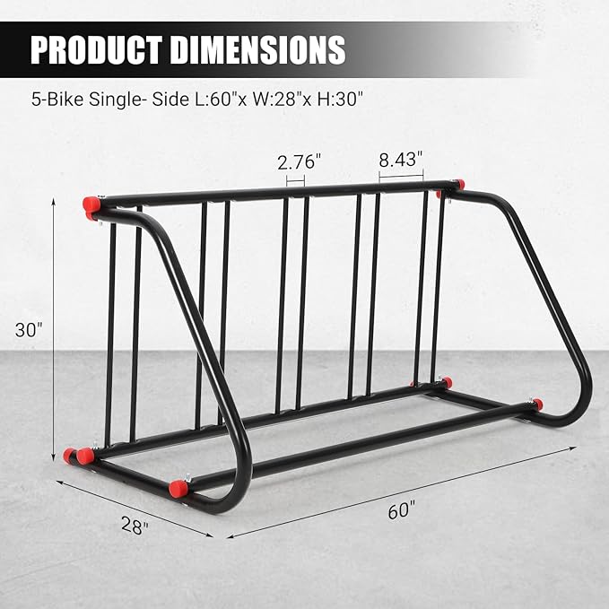 Commercial Bike Rack Outdoor, Metal Bicycle Parking Rack Stand, 5 Bike Commercial Bike Rack Garage Floor for Retail Shopping Centers, Schools, Backyards, Bike Shops