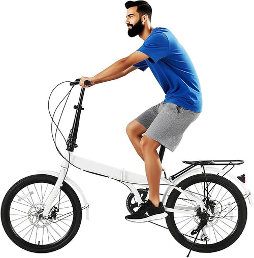 20 Inch Folding Bike 7 Speed Foldable Bicycle with Dual Disc Brakes Front Rear Fenders Adjustable Seat and Handlebar 176Lbs Capacity, Commuting City Bicycle