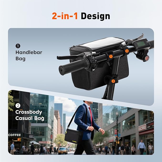 Bike Handlebar Bag Waterproof Front Bicycle Basket Bag 5L Storage Bag with Touch Screen Shoulder Strap, Mesh Pockets, Shoulder Strap,Waterproof Zipper