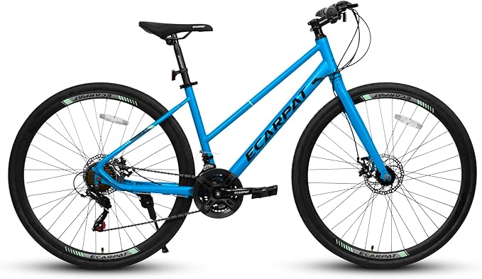 700C Lightweight Aluminum Road Bike, 21-Speed Racing Bicycle with Disc Brakes, Hybrid Commuter Bike for Men and Women, Perfect for City Roads and Outdoor Cycling (700C-Blue-A)