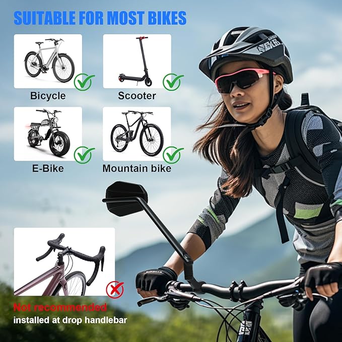 Diyife Bike Mirror, [Long Arm] HD Wide Angle Large Bicycle Mirrors for Handlebars, 360°Adjustable Anti-shake Bicycle Rear View Mirror, Bike Accessories for Ebike Scooter Mountain Road Bike (Left)