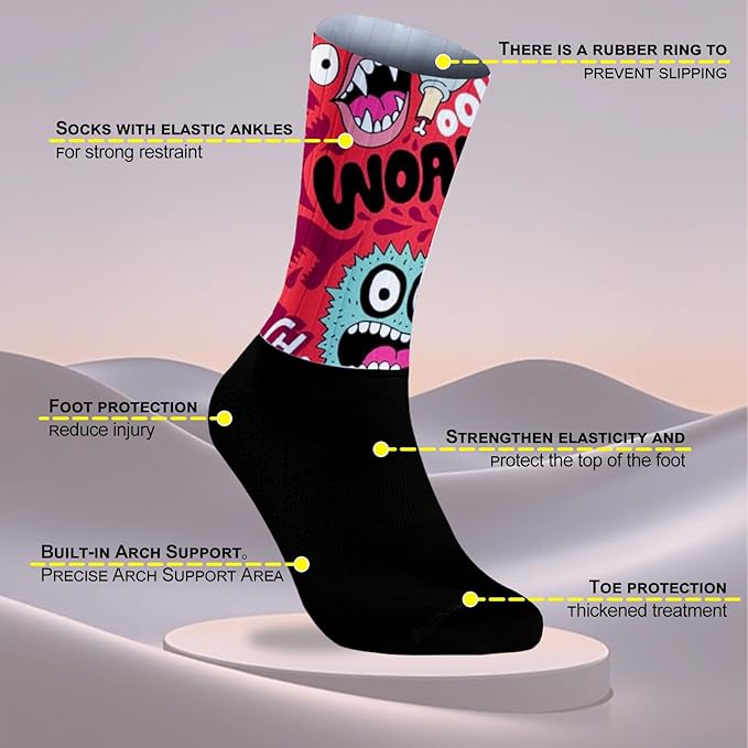 Cycling Socks Athletic Crew Socks Breathable Cushioned Compression Running Hiking Socks For Mens Womens
