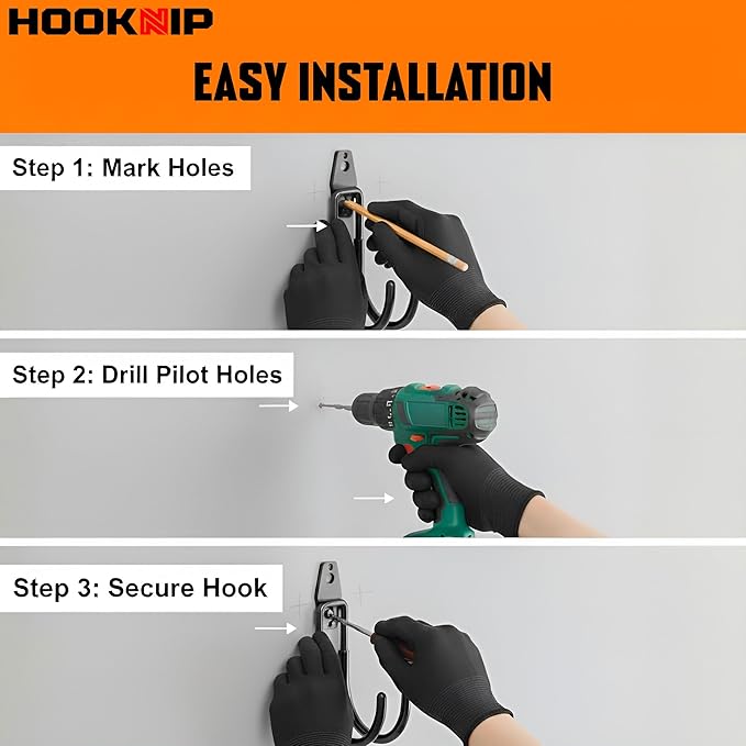 Pack 16 Garage Hooks Heavy Duty | Multi-Sized Wall-Mounted Tool Hangers with Anti-Rust PVC Coating | Heavy Duty Wall Hooks for Bikes, Ladders, Garden Tools, and More