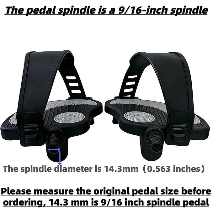 YBEKI Pro-Grade Exercise Bike Pedals with Adjustable Straps - 9/16" & 1/2" Spindle for Indoor Peloton/Schwinn/Spin Bikes | Heavy-Duty PP Plastic & PVC Straps + 500lb Capacity